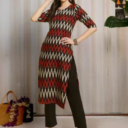 HERE&NOW Selection Of 3 Chevron Printed Round Neck Straight Kurta-image-40