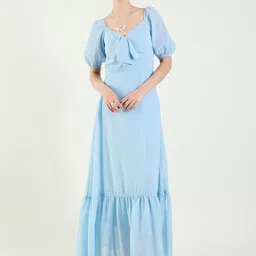 aayu Puff Sleeve Layered Georgette Maxi Dress-image-10