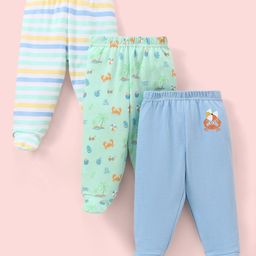 Babyhug Cotton Knit Footed Length Bootie Leggings Striped & Crabs Print Pack of 3 - Blue-picture-18