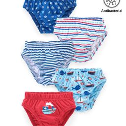 Babyhug 100% Cotton Antibacterial Briefs Striped & Ship Printed Pack of 5 - Multicolour-image-100