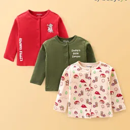 Babyoye 100% Cotton with Eco Jiva Finish Full Sleeves Vests Bear Print Pack of 3 - Red Green & Pink-picture-3