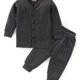 Babyhug Cotton Full Sleeves Thermal Vest & Legging Set Solid Colour - Dark Grey-image-27