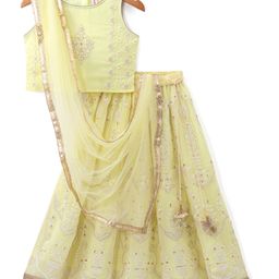 Babyhug Sleeveless Choli with Thread Embroidered Lehenga  and Dupatta Set - Yellow-picture-21