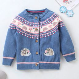 ToffyHouse Cotton Full Sleeves Cardigan with Argyle Design - Airforce Blue-picture-0