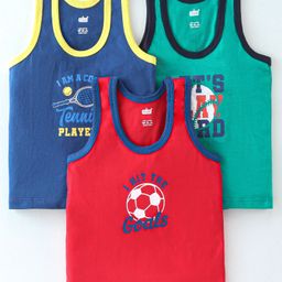 Simply Cotton Interlock Knit Sleeveless Vests Soccer Ball Print Pack Of 3 - Blue Green & Red-16