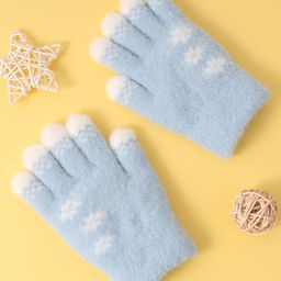Babyhug Woollen Gloves with Floral Design - Blue-image-4