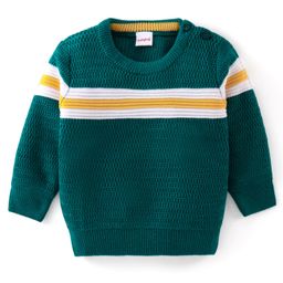 Babyhug Knitted Full Sleeves Striped Pullover Sweater - Teal Blue-image-77