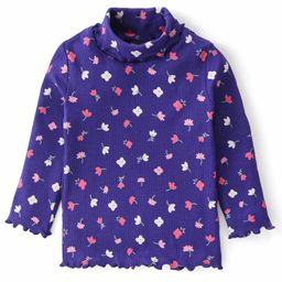 Babyhug Cotton Knit Full Sleeves Skivi Top with Floral  Print- Blue-image-85