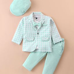 Robo Fry Lycra Knit Full Sleeves Checkerd Blazer with T-Shirt & Trouser Set - Sea Green-image-37