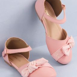 Pine Kids Bow Applique Ballerinas with Velcro Closure - Pink-image-67