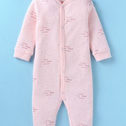 I Bears Interlock Knit Full Sleeves Text & Star Printed Rompers - Baby Pink-image-1