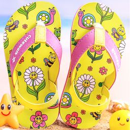 Cute Walk by Babyhug Slip on Flip Flops with Back Strap & Floral Print - Limegreen-image-41