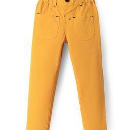 Olio Kids Cotton Woven Full Length Solid Trouser -Mustard-picture-3