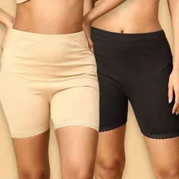 The Mom Store Cotton Pack Of 2 Solid High Waist Maternity Shorts - Black & Beige-picture-37