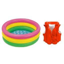 Enorme 2 FT Inflatable Swimming Water Pool Bath Tub with Swim Vest Life Jacket for Kids-26