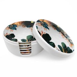 Superware Melamine Tea Coaster Set with stand - Meadow on White ( Set of 6 )-image-66