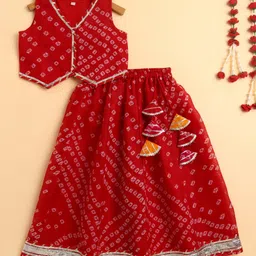The Magic Wand Woven Sleeveless Bandhani Designed Coordinating Lehenga Choli Set - Red-picture-27