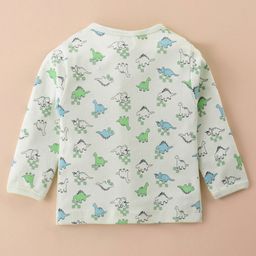 Cucumber Interlock Cotton Knit Full Sleeves Front Open Jhabla With Dino Print - Green image 2