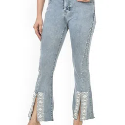 ADC SHEMONA Women Flared Mid-Rise Light Fade Embellished Stretchable Jeans-image-99