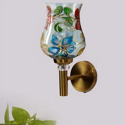 Devansh Blue & Green Metal Mosaic Glass Abstract Shaped Wall Lamp-21