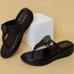 Palche Women Slip-On Wedge Sandals with Tri-Metal Embellished V-Strap-image-99