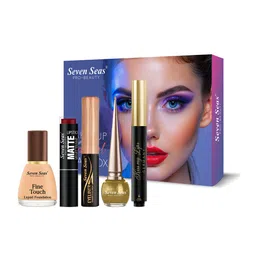 Seven Seas Foundation Velvet Touch Lipstick Lip Balm & 2-Pcs Liquid Eyeliner Makeup Combo-14