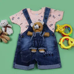 V-Mart Infant Boys Embellished Pure Cotton Dungaree With T-Shirt-image-25