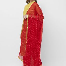 Dupatta Bazaar Red & Gold-Coloured Woven Design Dupatta image 3