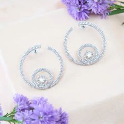 Fida Rhodium Plated American Diamond White Circular Hoop Earrings-1