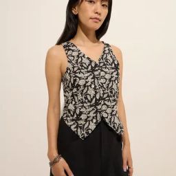 Bombay Paisley by Westside Black Foliage Printed Cotton Top-picture-21