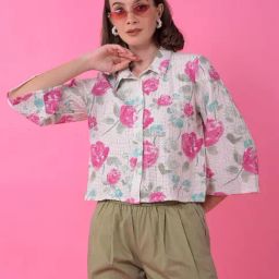 Crimsoune Club Pink Slim Fit Floral print casual shirts-image-83