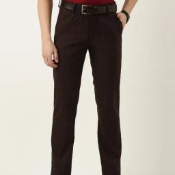 Peter England Dark Brown  Slim Fit Checks Trousers-image-27