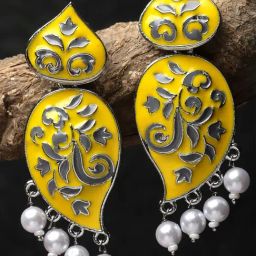 Karatcart Silver Plated Yellow and Grey Meena Drop Earrings for Women-13