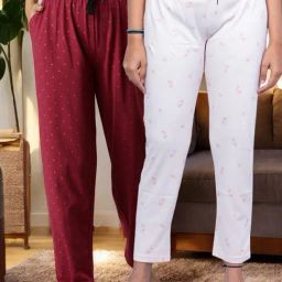 Kryptic Pink & Maroon Cotton Relaxed Fit Printed Lounge Pants - Pack of 2-image-75