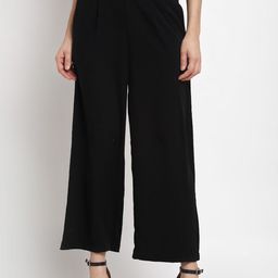 Gipsy Women Black Pleated Parallel Linen Trousers-image-44