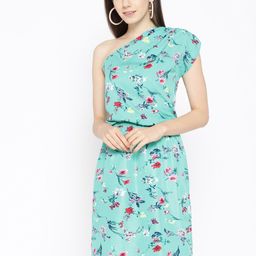 MABISH by Sonal Jain Women Sea Green & Red Floral Print One Shoulder Blouson Dress-image-41