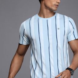 WROGN Men Blue & White Pure Cotton Striped Short Sleeves Round Neck T-shirt-image-48