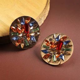 Sohi women's multicolour circular crystal stud earrings-image-60