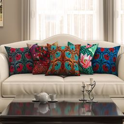 SEJ by Nisha Gupta Multicoloured 16" x 16" Set of 5 Square Printed Cushion Covers-15