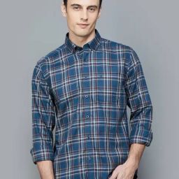 Code by Lifestyle Teal Cotton Regular Fit Checks Shirt-image-11