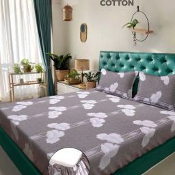 Klotthe Grey 400 TC Cotton Double Elastic Bedsheet with 2 Pillow Covers-image-81