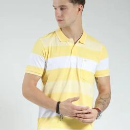 Monte Carlo Yellow Regular Fit Striped T-Shirt-image-16