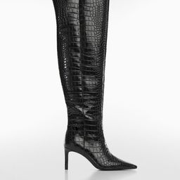 MANGO Women Croc Skin-Textured High-Top Square-Toe Slim Heel Boots-14