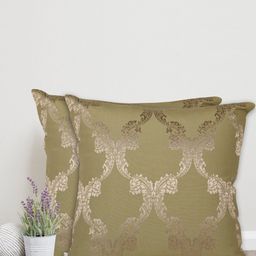 Home Green & Gold-Toned Set of 2 Ethnic Motifs Square Cushion Covers-56