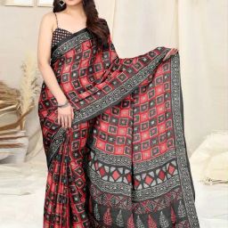 MIRCHI FASHION Red & Black Printed Saree With Unstitched Blouse-image-49