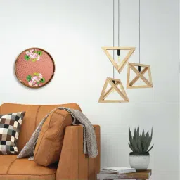 ICRAFT Pink & Green Acacia Wood Enchanted Lotus Wall Plate - Set of 1-28