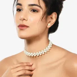 Zaveri Pearls Silver Tone Contemporary Style Pearls Choker & Earring Necklace-ZPFK10412-image-59