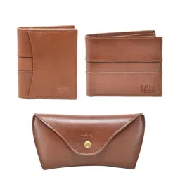Tohl Volterra Tan Casual Leather Bi-Fold Wallet,Card Holder & Eyewear Case Set for Men-46