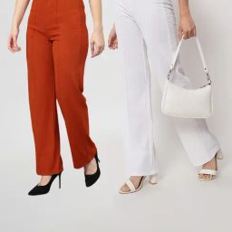 Kotty Brown & White Solid High rise Trousers (Pack Of 2)-image-52