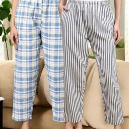 Kryptic Blue & Blue Cotton Relaxed Fit Printed Lounge Pants - Pack of 2-image-80